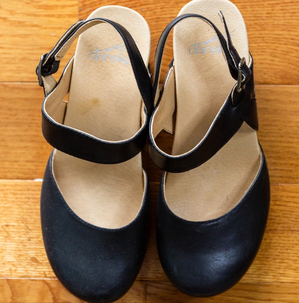 Women's Black Leather Dansko Mary Jane Clogs
